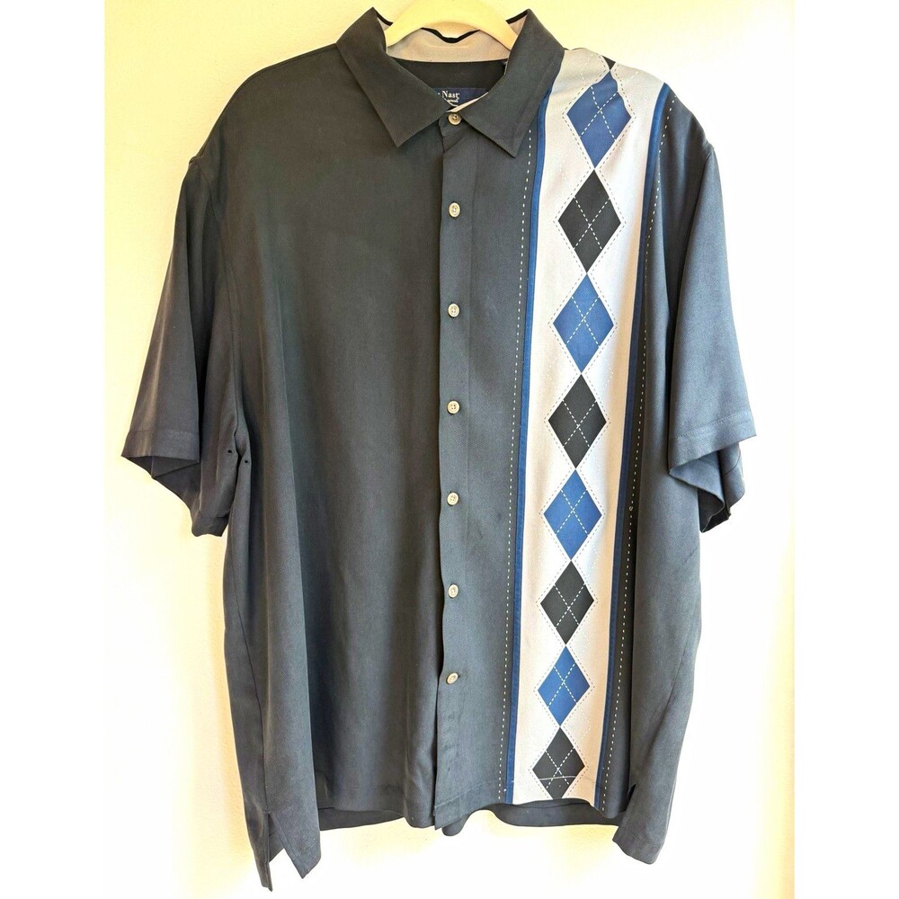 Nat Nast Luxury Originals Men's XL Silk American Fit Gray Argyle Button-Up